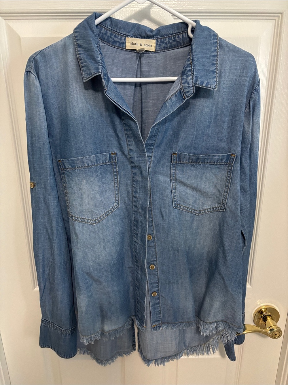 cloth & stone faded blue denim button-front shirt jacket